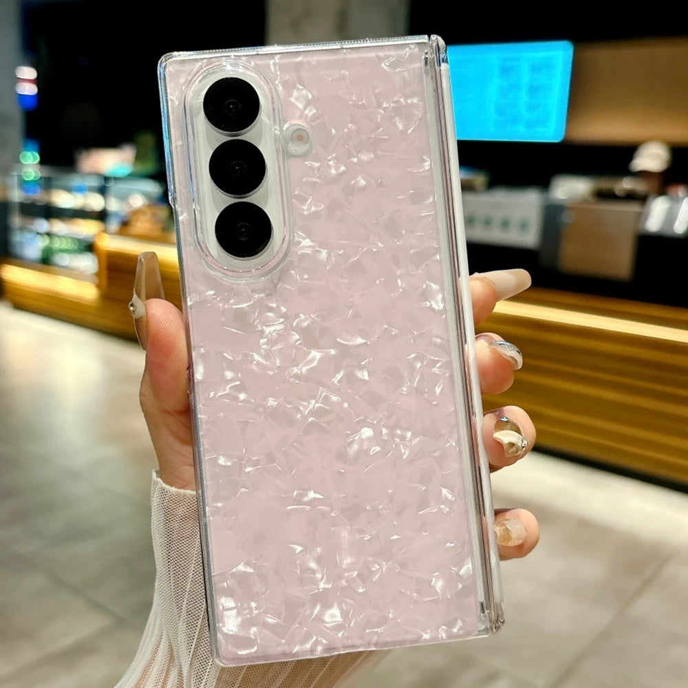 Gradient Colorful Shell Pattern Case For Samsung Galaxy ZFold 7 ZFold6 ZFold5 Strong Magnetic Central Axis Shockproof Hard Cover