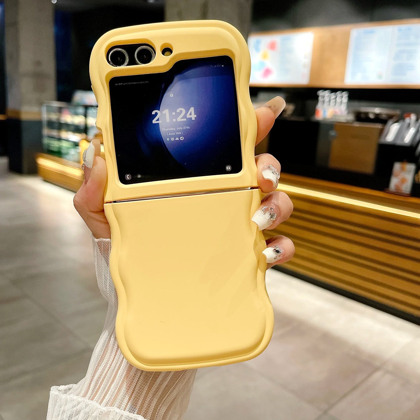 Big Wave Folding Case For Samsung Galaxy Z Flip 3 4 5 6 5G ZFlip5 ZFlip6 Fashion 2 Piece Set Protection Cute Flip4 Soft Cover