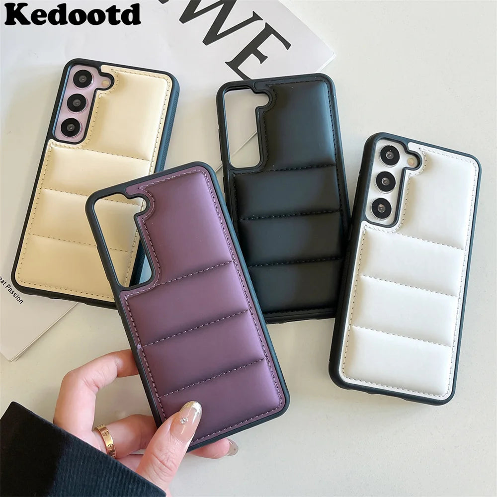 Luxury Soft Down Jacket Liquid Silicone Candy Case For Samsung S25 S24 S23 S22 Ultra Plus Fashion The Puffer Shockproof Cover
