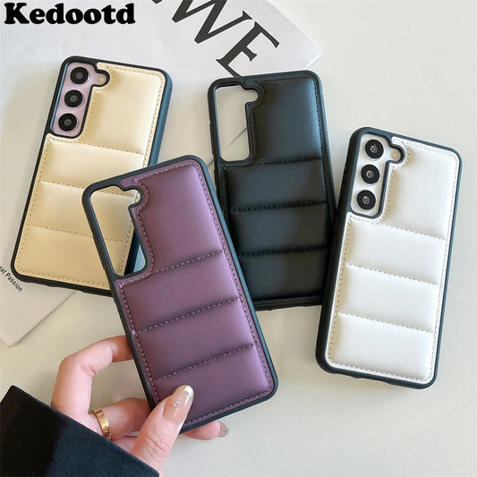 Luxury Soft Down Jacket Liquid Silicone Candy Case For Samsung S25 S24 S23 S22 Ultra Plus Fashion The Puffer Shockproof Cover