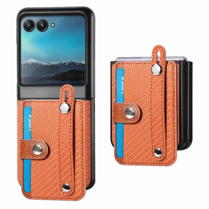 Solid Color Wrist Strap Phone Case For Motorola Razr 50 40 Ultra Moto Razr40+ Plus 2023 Folding Wallet Card Slot Leather Cover