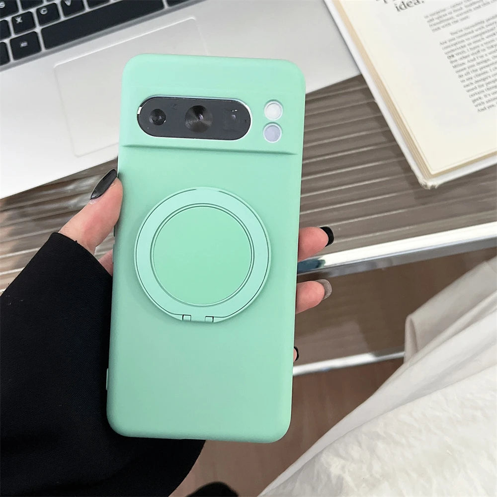 Original Liquid Silicone Magnetic Invisible Bracket Soft Case For Google Pixel 10 9 Pro XL 8 7 6 A Pro Anti-Drop Protector Cover