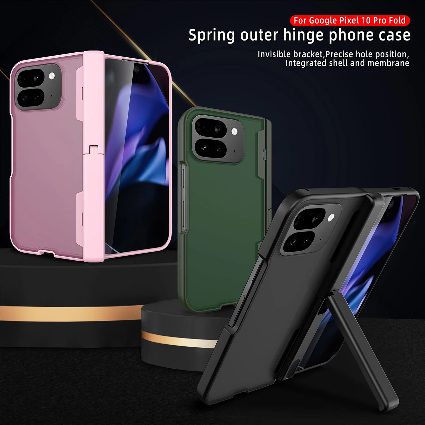 Kickstand Hinge Protective Frosted Case For Google Pixel 10Pro Fold With Built-in Tempered Glass Screen Protector