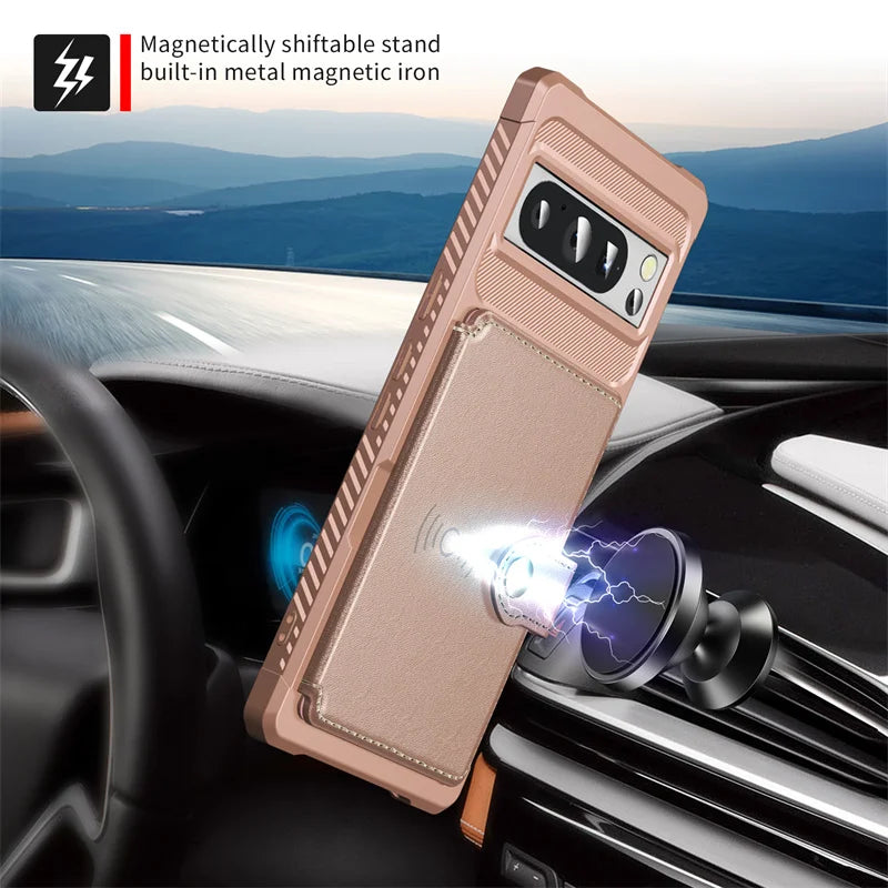 Luxury Leather Car Magnetic Phone Case For Google Pixel 7A 7 Pro 8A 8 Pro 9 Pro Wallet Card Insertion Shockproof Rear Cover