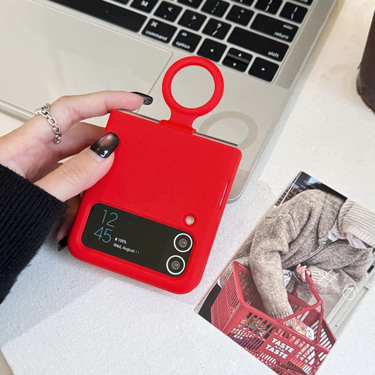 Ring Holder Matte Liquid Silicone Protective Cases For Samsung Galaxy ZFlip4 ZFlip3 Solid Color Soft Bumper Shockproof Cover