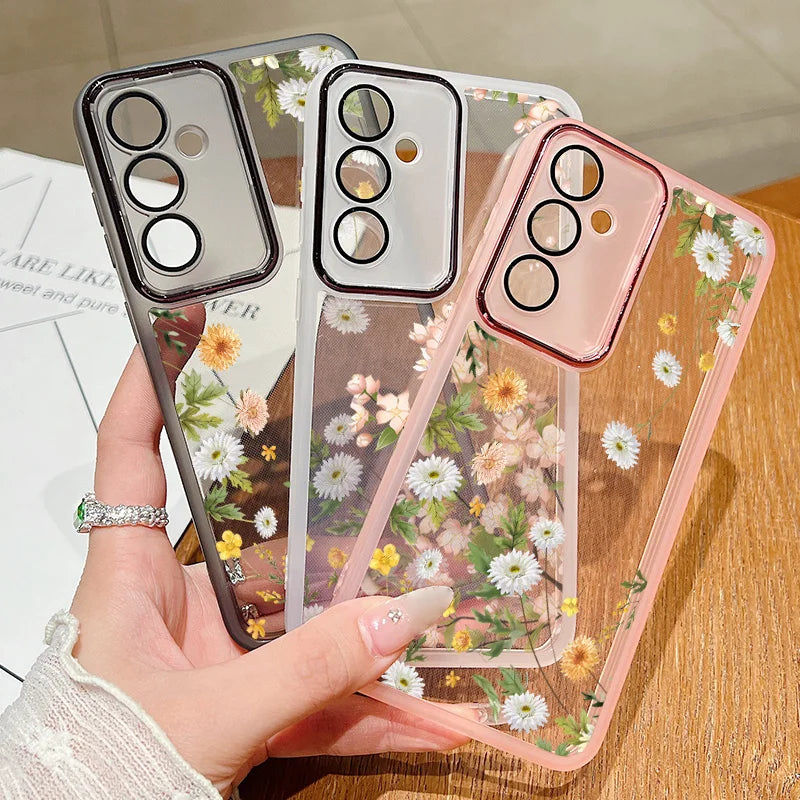Flower Pattern Soft TPU Case For Samsung Galaxy A56 A55 A54 A15 A16 A25 A35 A36 A53 5G S25 S24 Ultra S21 S23 S24 FE Phone Cover