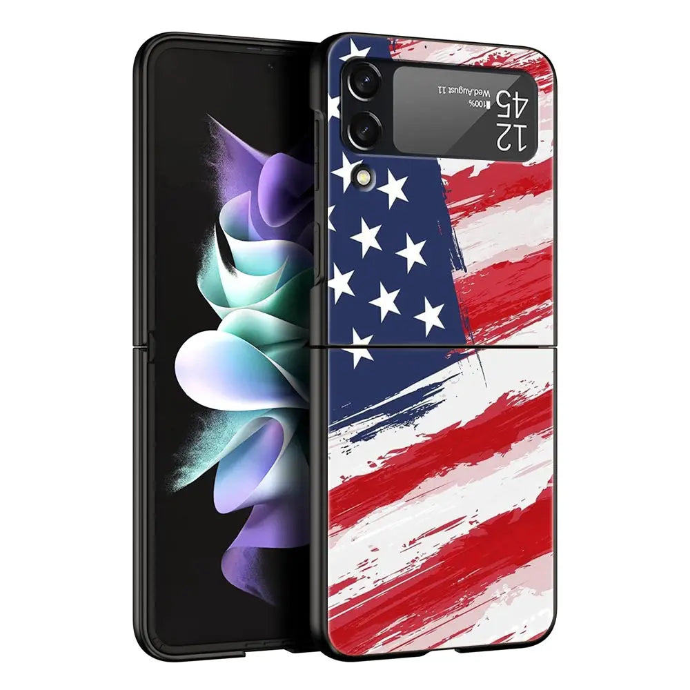 Hard PC Phone Case For Samsung Galaxy Z Flip 7 6 5 4 Black For Galaxy Z Flip 3 Foldable Shockproof American United States Flag