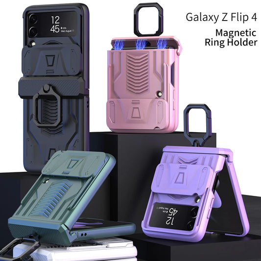 With Push Window Camera Protector Case For Samsung Galaxy Z Flip 3 Shockproof Phone Cover Z Flip 4 3 5G Magnetic Case Key Ring