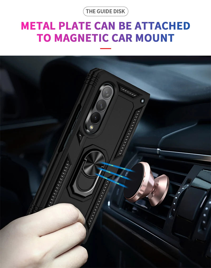 For Samsung Galaxy Z Fold3 5G ZFlod3 Case Magnetic Car Holder Ring Stand Shockproof Armor Phone Case For Sumsung Z Fold 3 Cover