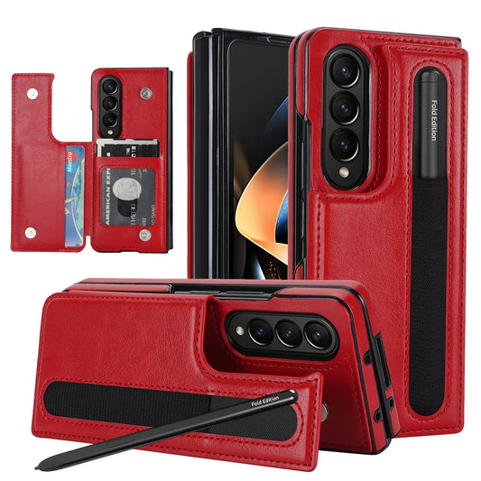 Folding Card Bag Leather Stand Case for Samsung Galaxy Z Fold 3 4 5 6 5G ZFold6 with Pen Slot Business Protection ZFold5 Cover