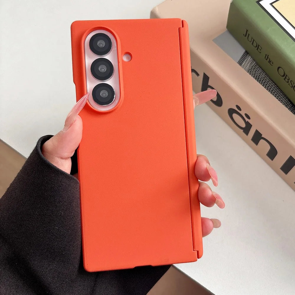 Solid Color Hinge Protection Phone Case For Samsung Galaxy Z Fold 7 6 5 4 2pc-Set Skin Feel Matte PC Shockproof Folding Cover