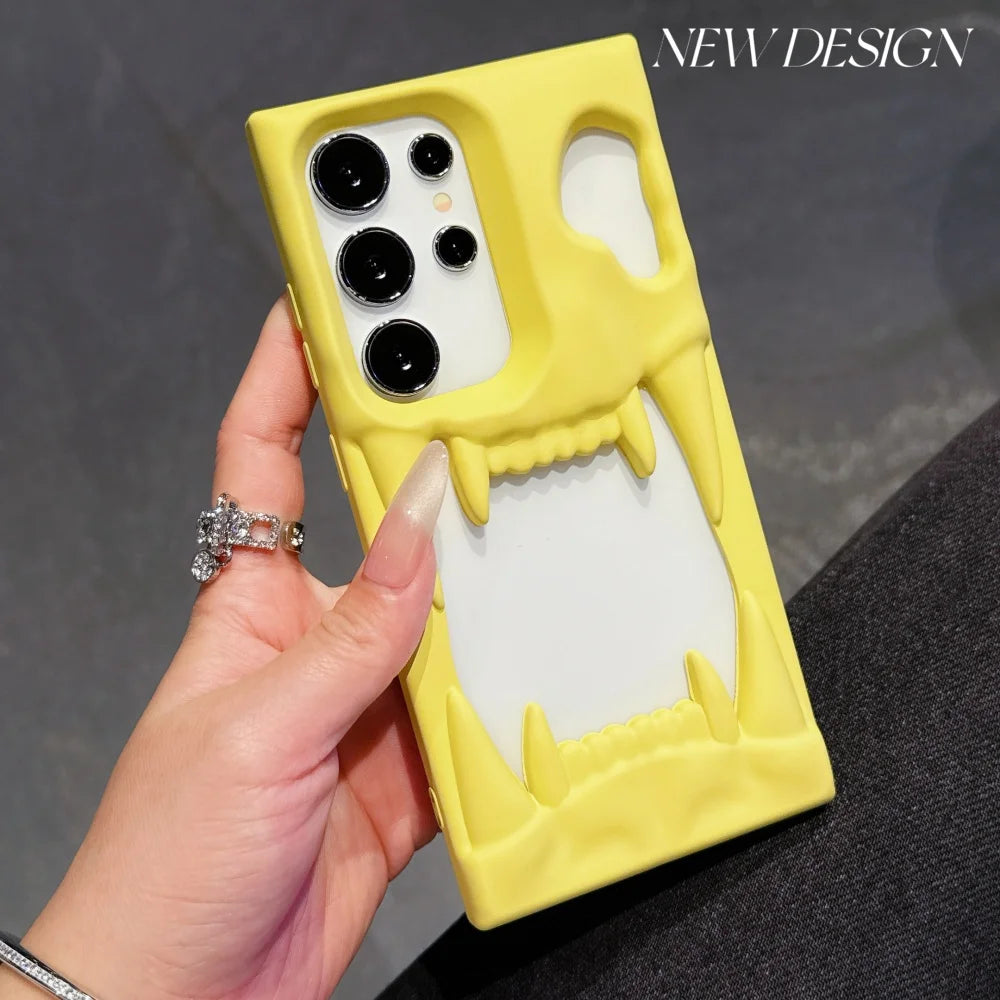 Luxury Hollow 3D Skeleton Tiger Teeth Case For Samsung Galaxy S25 S24 Plus Ultra Matte Metallic Fluorescence Shockproof Cover