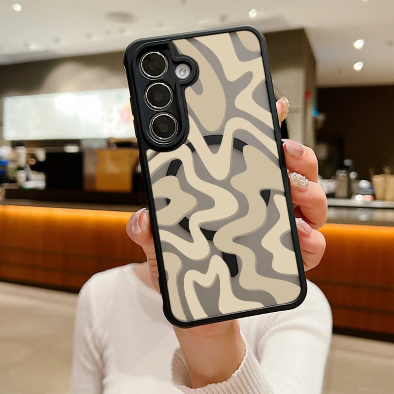 Magnetic Wireless Charging For Magsafe Case For Samsung Galaxy S25 Edge S24 S22 S23 Ultra S23 S24 FE Stripe Pattern Matte Cover