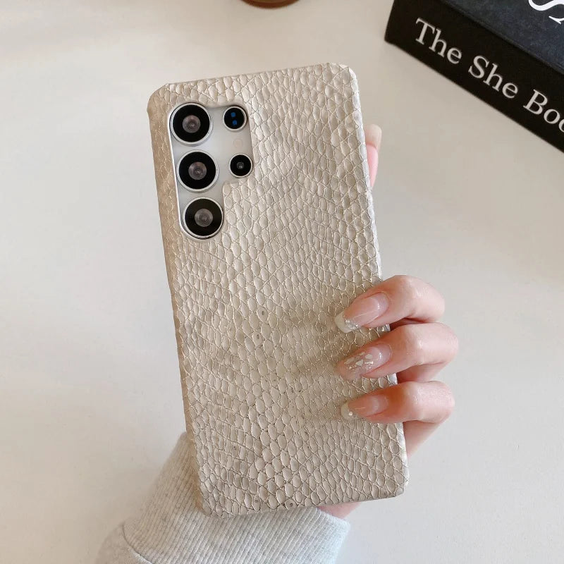 Luxury Golden Snake Leather Phone Case for Samsung Galaxy S25 S24 S23 S22 S21 S20 Ultra Plus FE Note A viper Skin Cover Funda