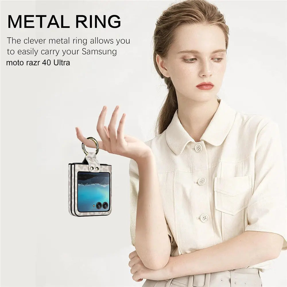 Fashion Leopard Print Leather Ring Case For Motorola MOTO Razr 40 Ultra Razr40 Slim Cover Fundas