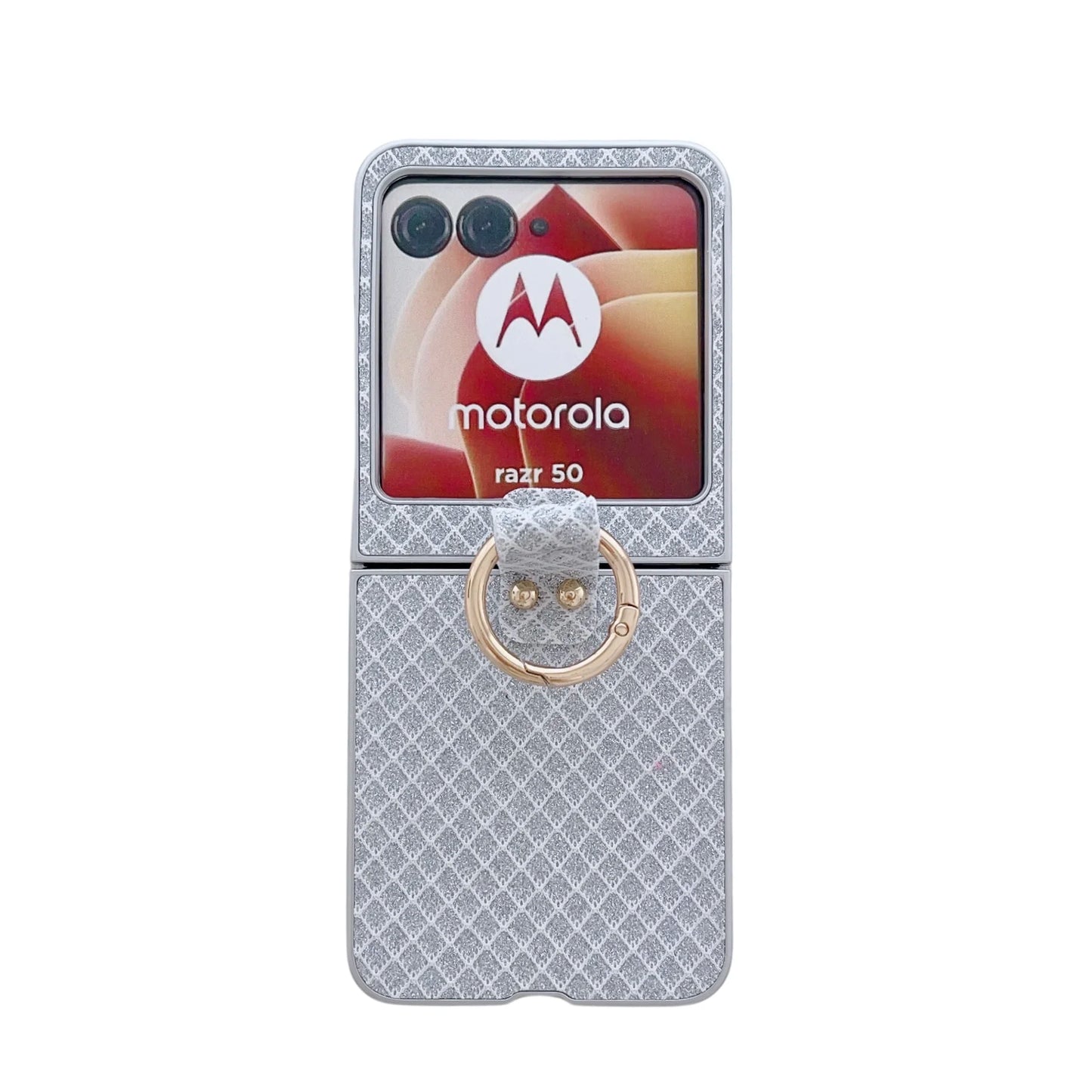 Luxury Glitter Metal Ring Leather Plastic Folding Case For Motorola Razr50 Razr 50 Cover