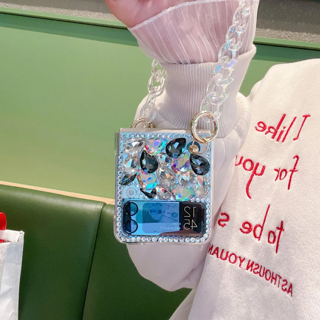 For Motorola Razr 2024 50 40 Moto Razr40 Ultra Rhinestones Crystal Pearl Crown Flower Wrist Luxury Phone Case Cover