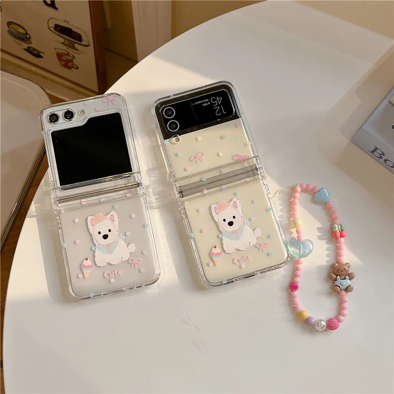 White Dog Phone Case for Samsung Galaxy Z Flip 7 6 5 4 Protective Back Cover for ZFlip5 ZFlip6 ZFlip7 Case Shell