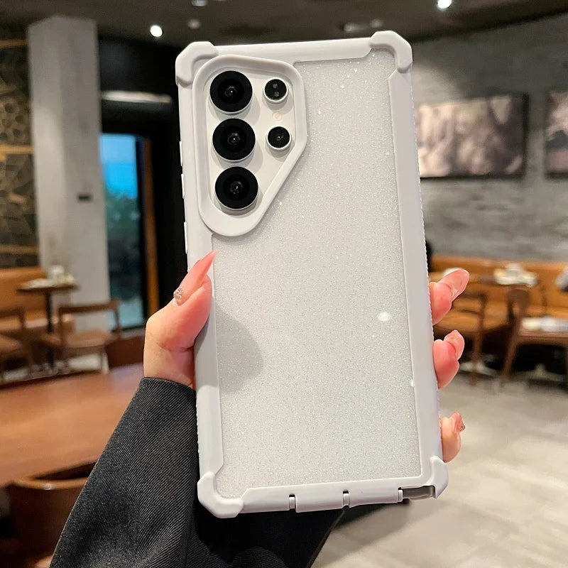 Luxury Space Shell Transparent Glitter Bling Phone Case For Samsung Galaxy S25 S24 Plus Ultra Shockproof Airbag Proteciton Cover