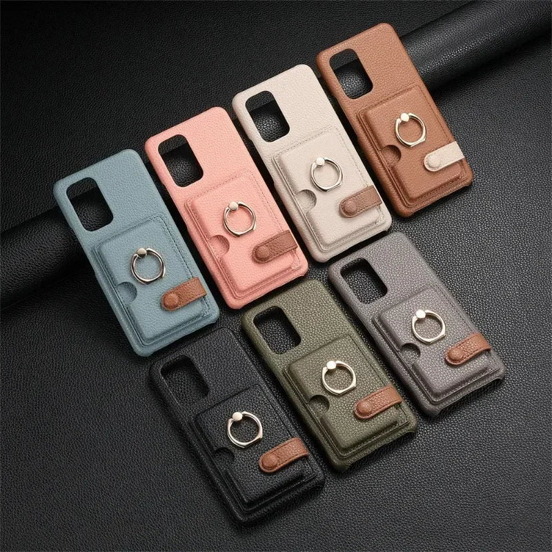 Ring Leather Phone Case for Samsung Galaxy S25 23 S21 FE S24 Ultra S22 Plus A54 A15 A25 A35 A55 Wallet  with Card Holder Cover