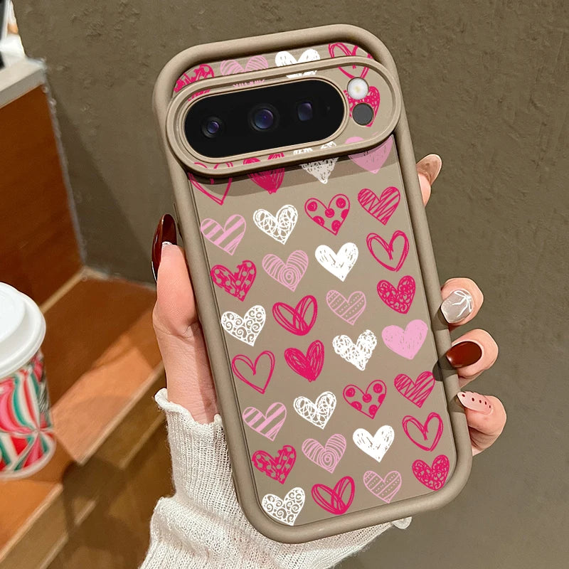 Cute Love Heart Phone Case For Google Pixel 8A 8 Pro 9 Pro XL 7A Shockproof Soft TPU Silicone Protector Cover For Pixel 7 8 Pro