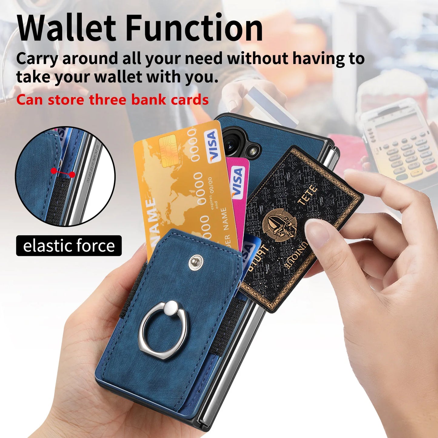 360 Rotating Ring Card Slot Holder Pocket Wallet Phone Case For Samsung Galaxy Z Fold 6 5 Fold6 Fold5 5G PU Leather Back Cover