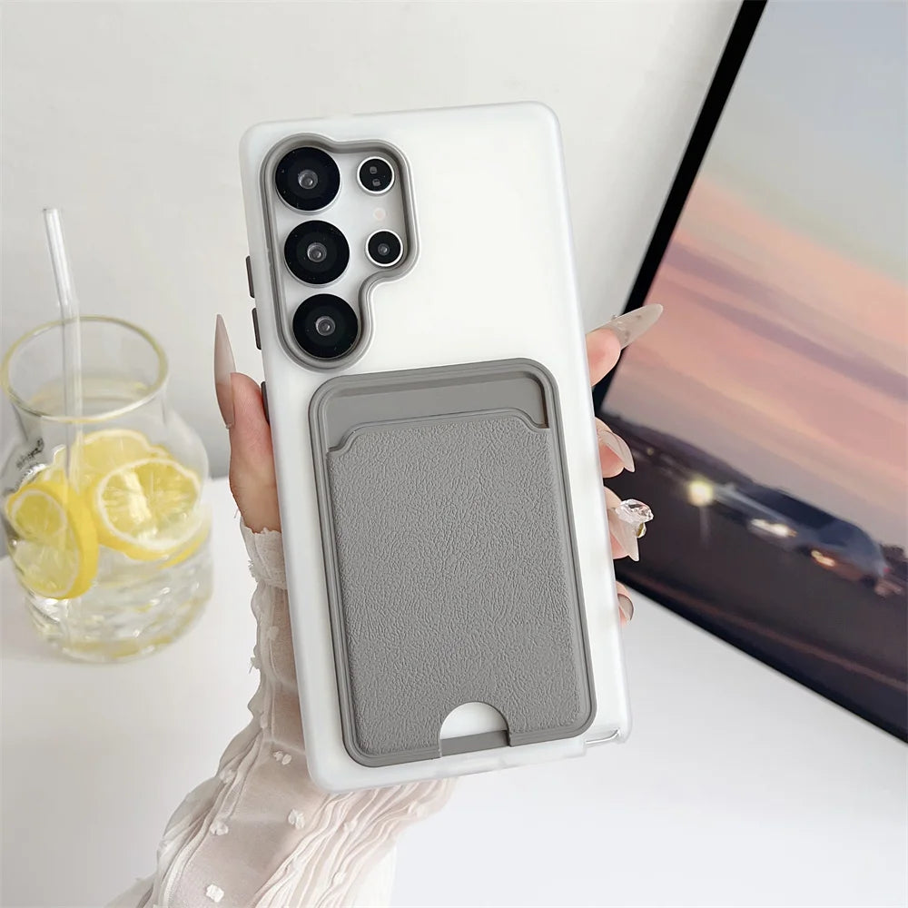 Luxury Card Holder Bag Phone Case For Samsung Galaxy S25 Edge S24 S23 Ultra Plus S24 FE Shockproof Card Slot Wallet Matte Cover