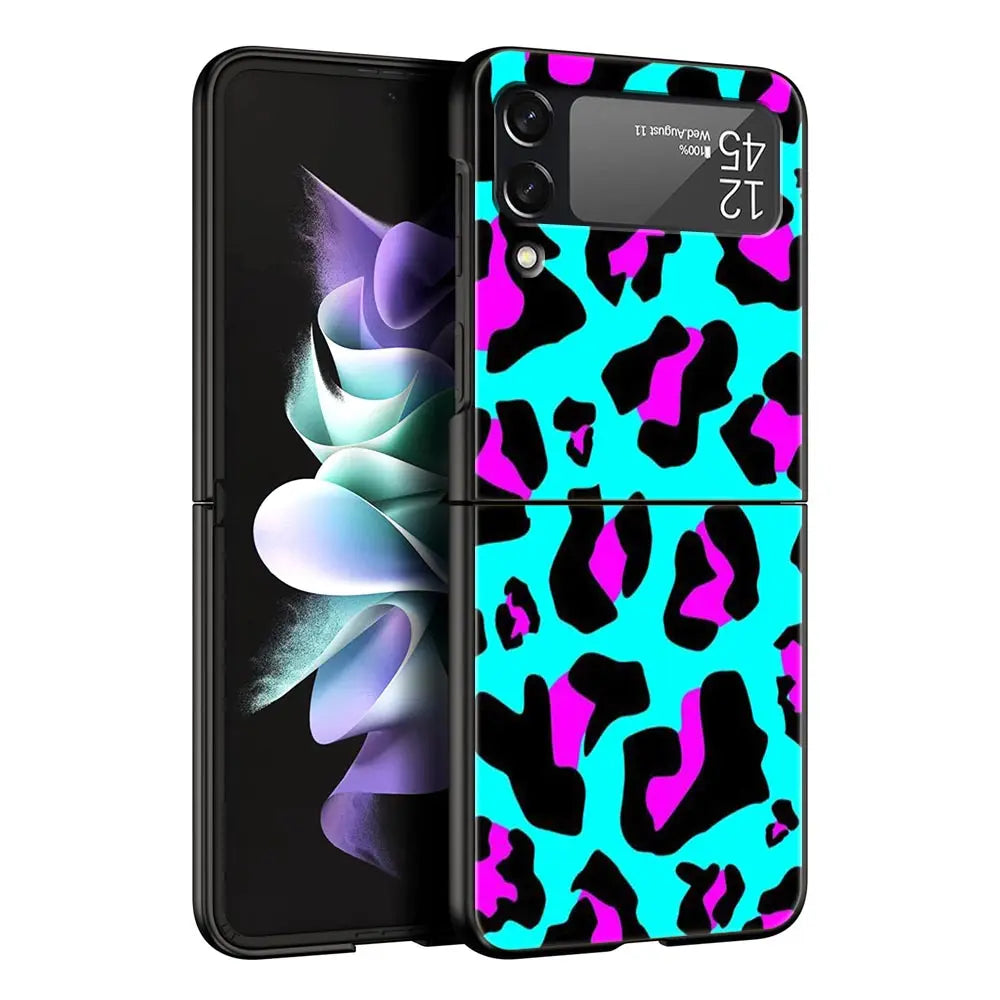 Leopard Print Pattern Phone Case For Samsung Galaxy Z Flip3 Flip4 Flip5 Shell For Z Flip 3 Flip 5 4 5G Black Hard Folding Cover
