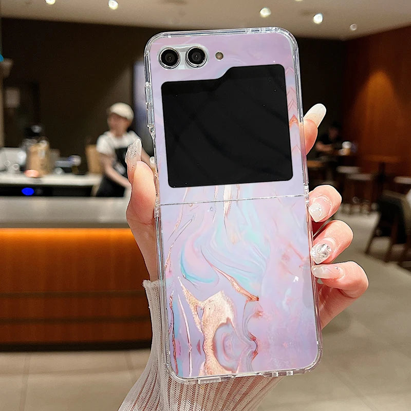 For Samsung Galaxy Z Flip 6 5 4 3 Case Luxury Watercolor Marble Pattern Hard Clear Folding Cover For Samsung Z Flip6 Flip5 Flip4