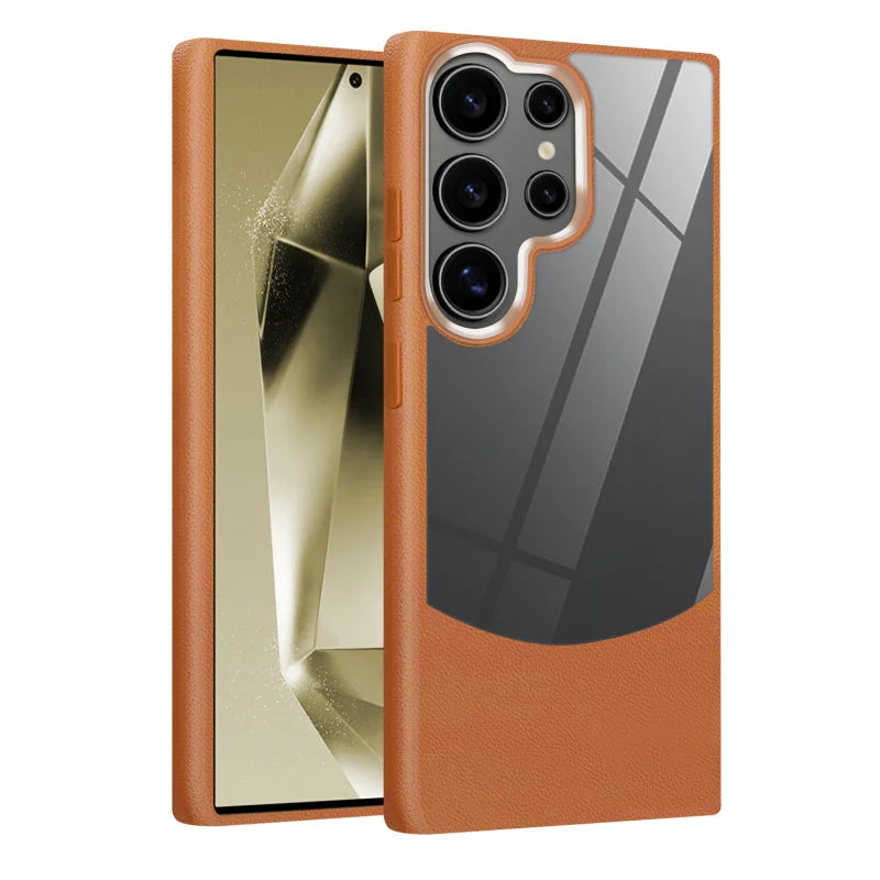 Leather+Acrylic Shockproof Phone Case For Samsung Galaxy S25 S24 S23 FE S22 Ultra A55 A54 A05S A16 A25 A35 A35 A56 A15 A34 Cover