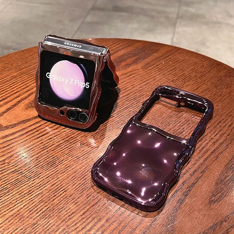 Cartoon Stone Pattern Gloss Wave Case for Samsung Galaxy Z Flip 6 5 flip6 Plating Meteorite Soft TPU Shockproof Ins Korean Cover