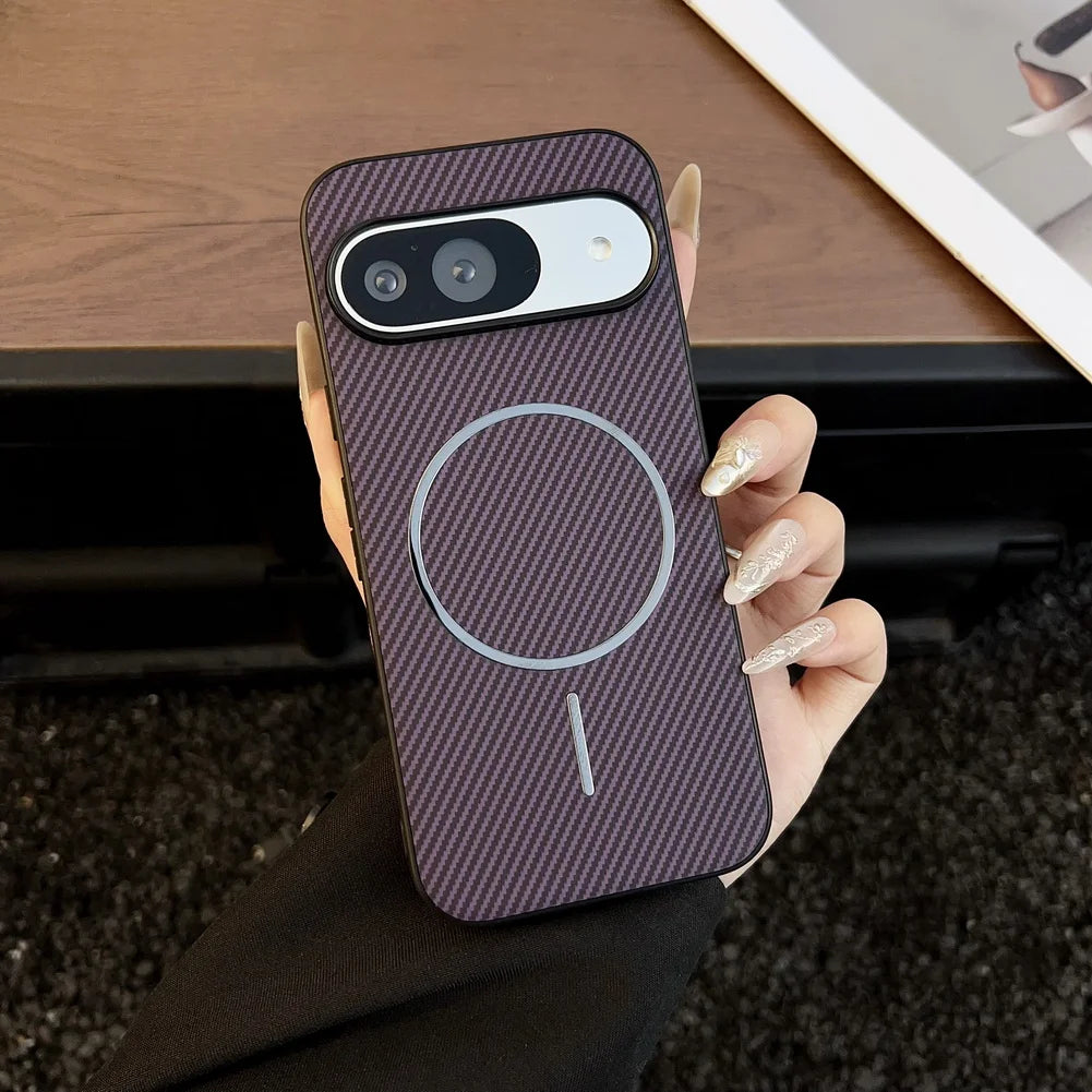 Carbon Fiber Grain Plain Leather Built-in Thin Magnetic Ring Case For Pixel 10 Pro XL Google Pixe10 Pro protect Cover