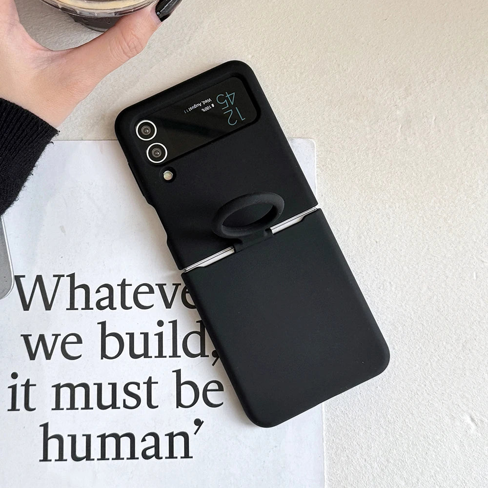 Ring Holder Matte Liquid Silicone Protective Cases For Samsung Galaxy ZFlip4 ZFlip3 Solid Color Soft Bumper Shockproof Cover