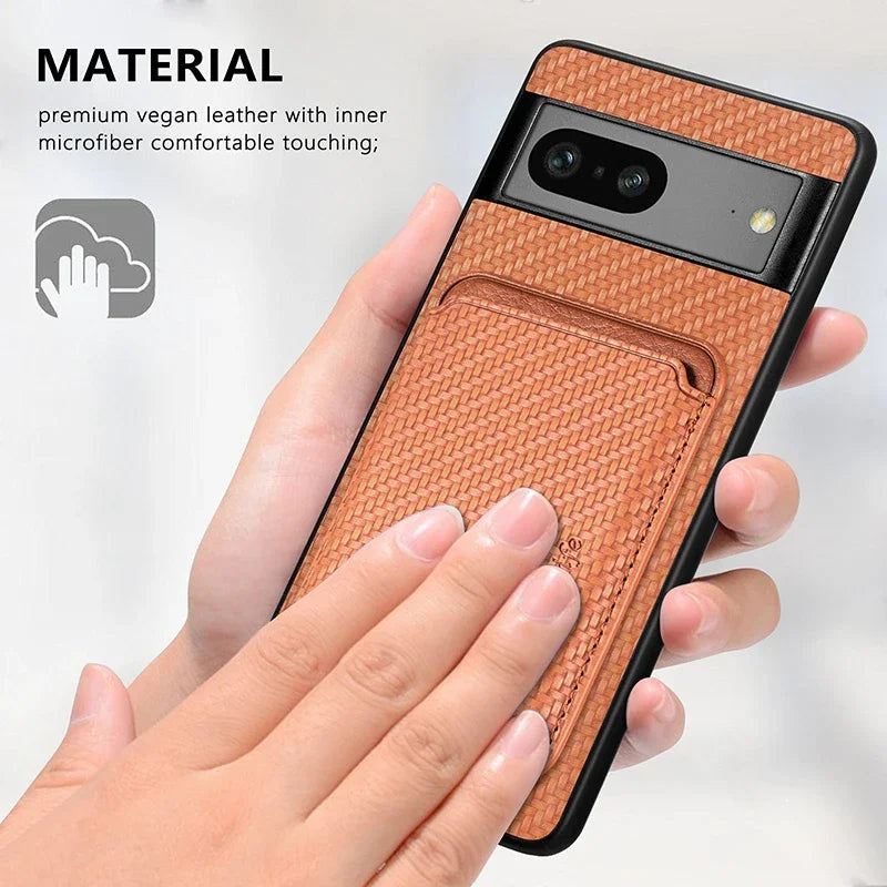 2 In 1 Carbon Fiber Magnetic Card Holder Wallet For Magsafe Google Pixel 6 7 8 9 Pro XL 9A 8A 7A 6A Wireless Charging Back Cover