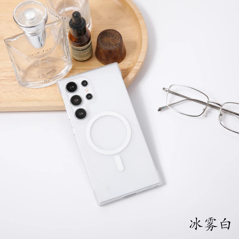 Matte Frameless Case For Samsung Galaxy S25 S24 S23 S22 Ultra Plus FE Magnetic For Magsafe Wireless Charge Ultra Thin Hard Cover