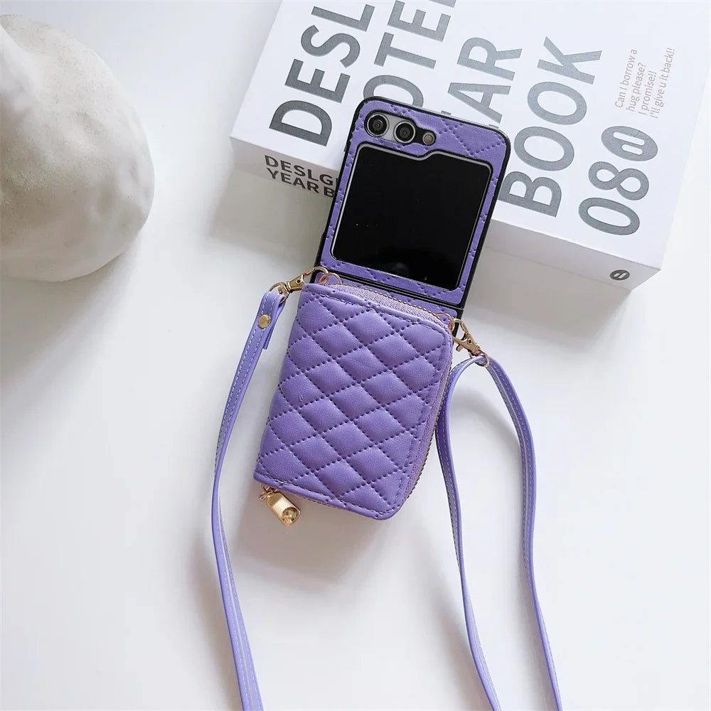 Zipper Crossbody Wallet with Card Holder Phone Case for Samsung Galaxy Z Flip 6 5 4 Flip6 Flip5 Flip4 Flip3 Leather Shell  Cover