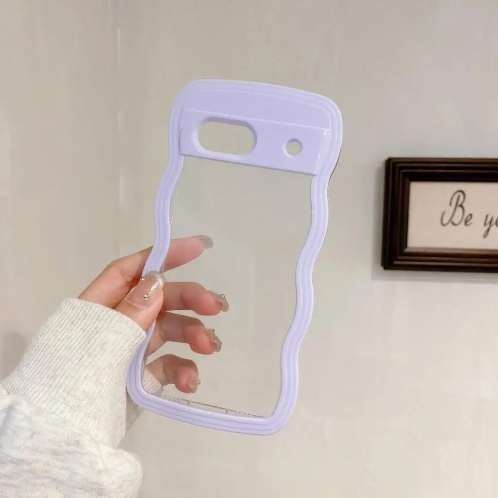 2IN1 Creative Curly Wavy Transparent Case For Google Pixel 9 Pro 9A 8 8A 7A Candy Color Shockproof Clear Hard Acrylic Back Cover