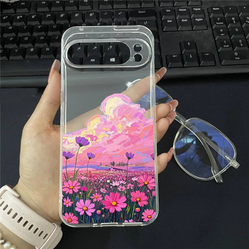 Coffe House Flower Landscape Phone Case For Google Pixel 9 Pro XL 10 8A 8 7 Pro 8 7 6A 5G Japan Anime Scenery Clear Soft Cover