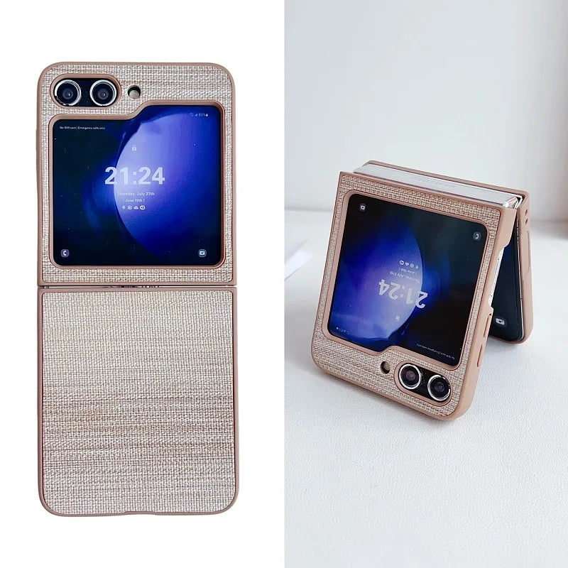 Colorful Leather Grain Case For Samsung Galaxy Z Flip 7 6 5 4 3 ZFlip7 Flip6 Fashion Spray Painting 2-piece Set Protection Cover