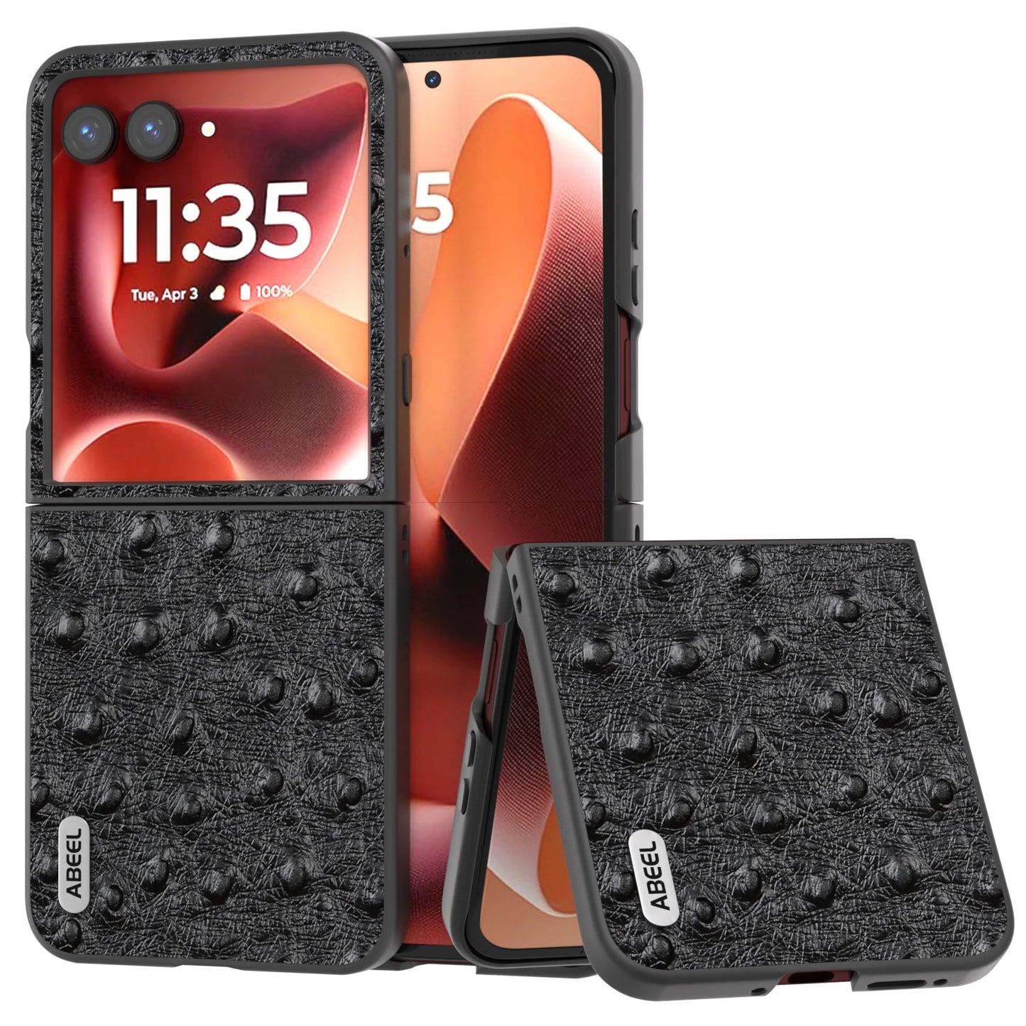 For Motorola Moto Razr 60 Ultra 50 40 Case Real Leather Skin Phone Protective Hard Shell Ostrich Pattern Back Cover