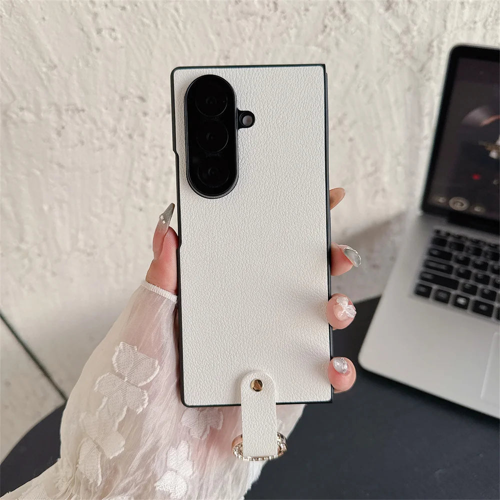 Ring Holder Protective PU Leather Phone Case For Samsung Galaxy Z Fold 7 6 5 4 Fold7 Fold6 Fold5 Fold4 5G Hard Plastic Cover