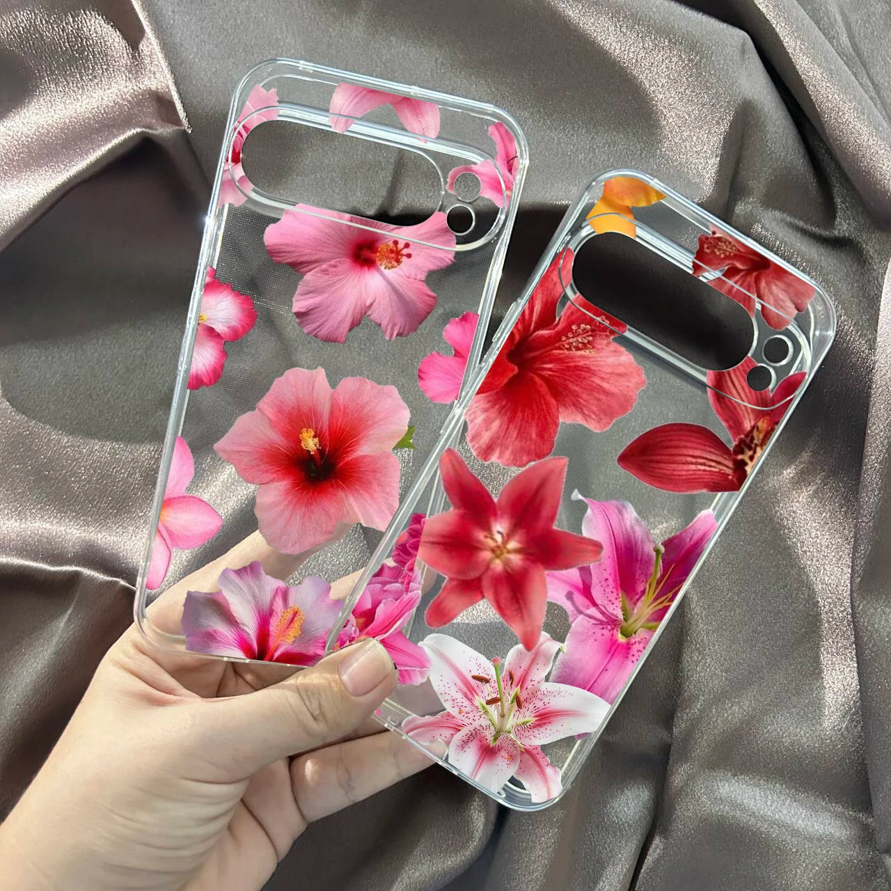 Elegant Pink Lily Pattern Phone Case For Google Pixel 8A 9 Pro XL 8 Pro 10 7 6A 5G Flower Hibiscue Transparent Soft TPU Cover