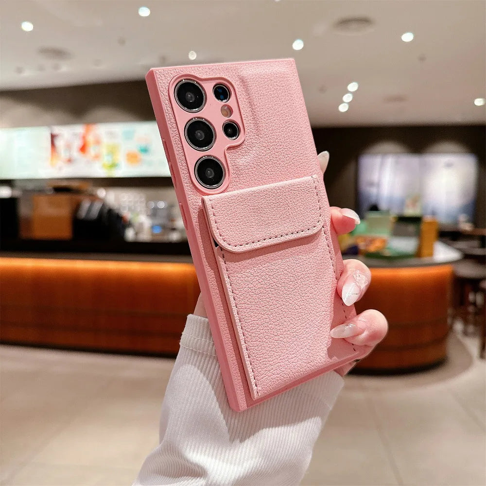 Vegan Leather Solid Color Wallet Case For Samsung Galaxy S26 Ultra S25 S24 S23 Plus Card Slot Stand Anti-Shock Cover