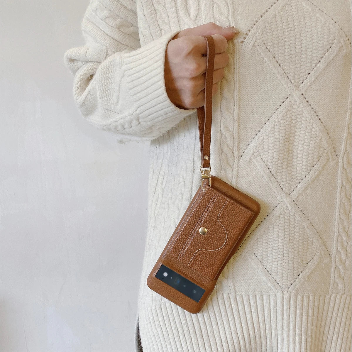 Luxury Litchi Peel Pattern PU Leather Case For Google Pixel 8 7 6 Pro 4 XL Small Mirror Card Holder Lanyard Wallet Cover