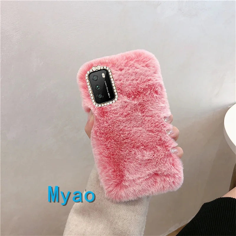 Hot Pink Phone Case For Google Pixel 9 9A 10 Pro 8 8A 7 7A  6 6A 5 5A Cady Color Fluffy Plush Fur Warm Soft Cover For Pixel 8