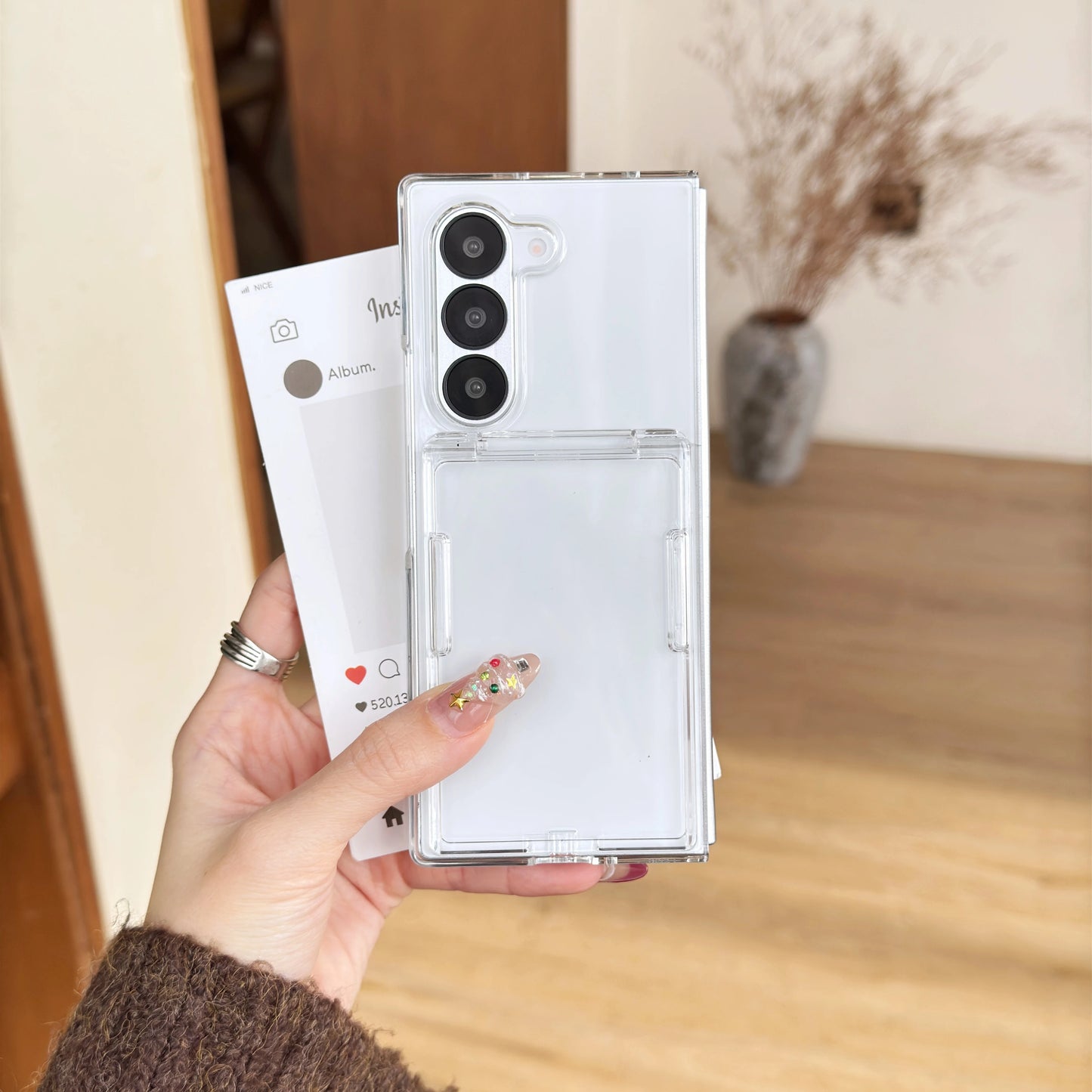 Wallet Clip Flip Slot Card Stand Case For Samsung Galaxy Z Fold 6 5 Luxury Folding Bracket Transparent Shockproof Matte PC Cover