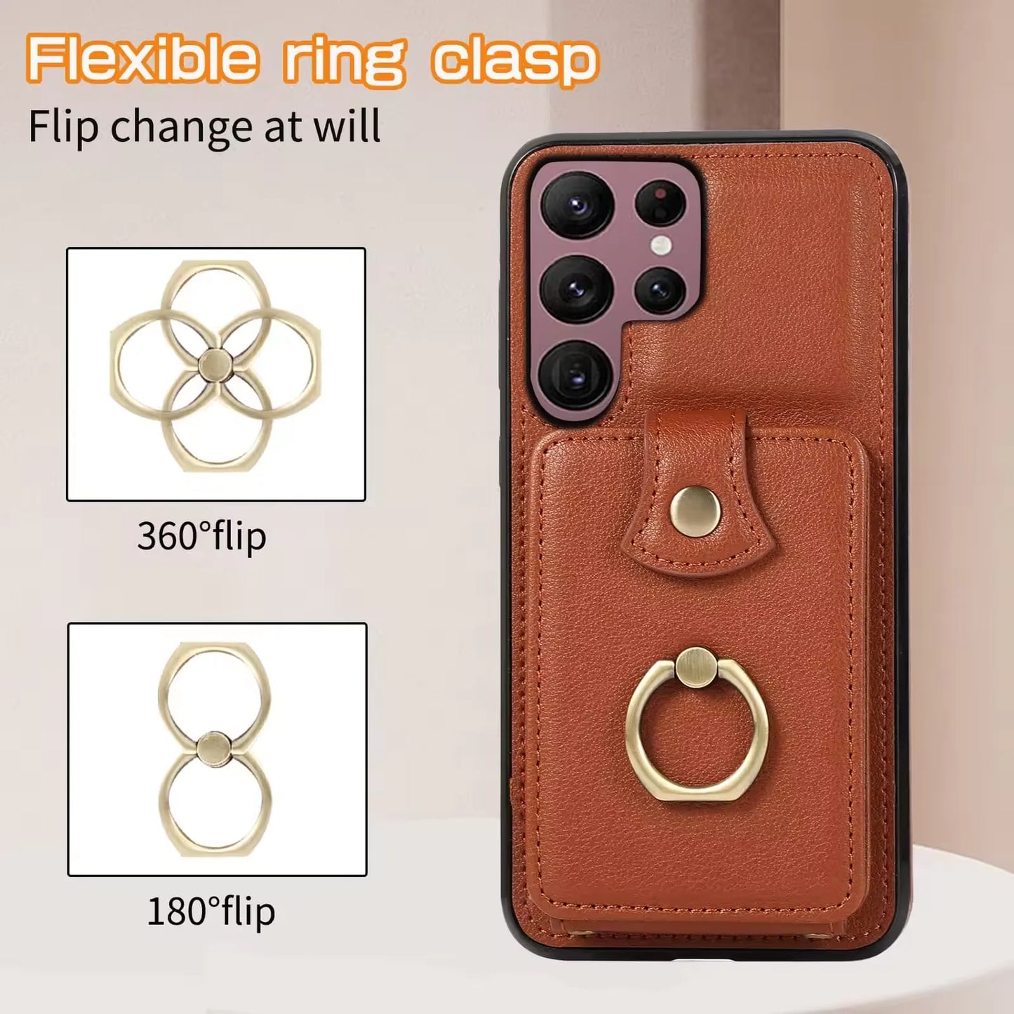 For Samsung Galaxy S25 24 23 22 Ultra/Note 10/20 Ultra/S20 FE/S10 Case Wallet with Card Holder, 360°Rotation Finger Ring Holder