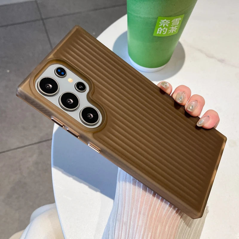 Corrugated Stripes Pattern Matte PC Case For Samsung Galaxy S25 S24 S23 S22 S21 Ultra Plus Translucent Shockproof Hard Cover