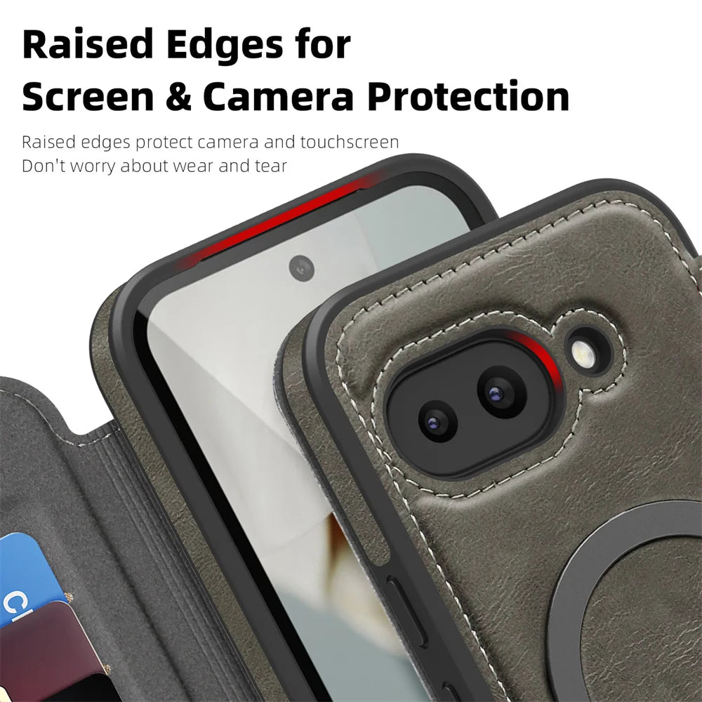 Luxury Flip Magnetic Slot Card Holder Leather Magnet Phone Case For Google Pixel 10 8 9 Pro XL 9A Solid Color Business Cover