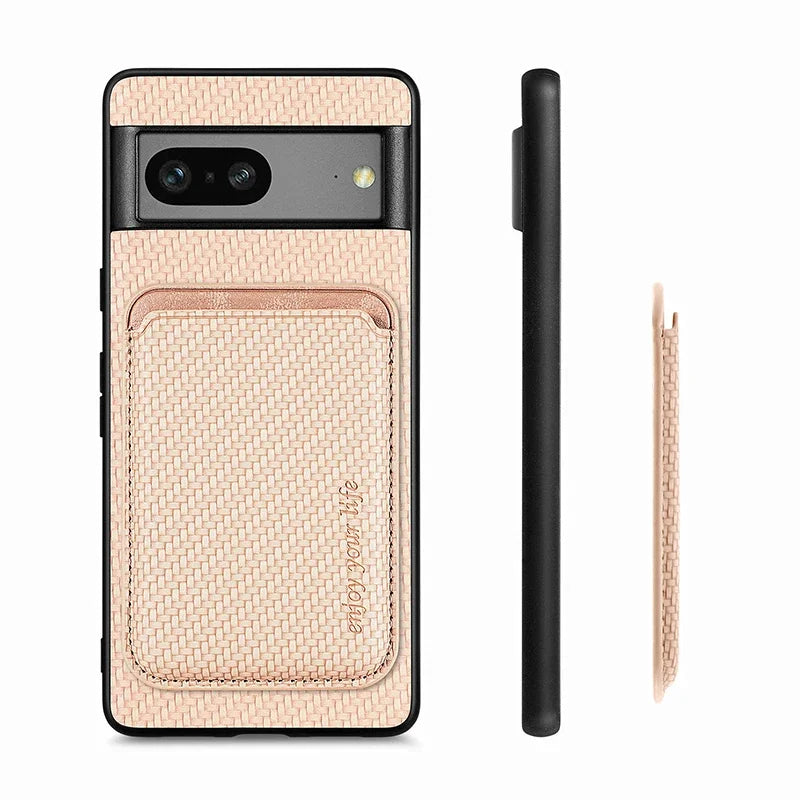 2 In 1 Carbon Fiber Magnetic Card Holder Wallet For Magsafe Google Pixel 6 7 8 9 Pro XL 9A 8A 7A 6A Wireless Charging Back Cover